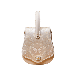 Brocade Jacquard Beige Butterfly Designer Saddle Bag