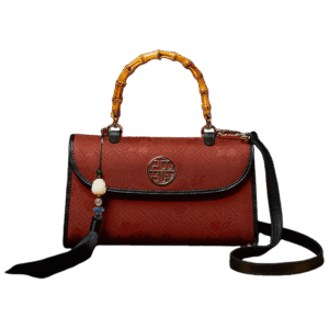 Xiangyunsha Silk Bamboo Handle Brwon Handbag