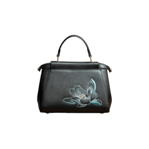 Embroidery Leather Mini Bag Black Lotus Handbag